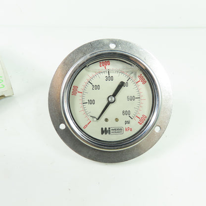 Weiss Instruments LF251-600-4B Liquid Filled Pressure Gauge 0-600 PSI 1/4" NPT