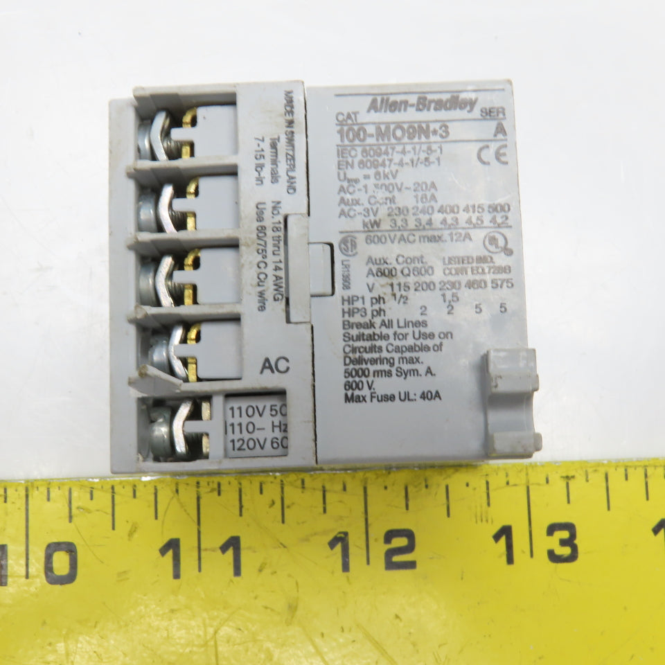 Allen Bradley 100-MO9ND3 Mini Contactor 600VAC 12A 110/120V Coil