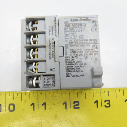 Allen Bradley 100-MO9ND3 Mini Contactor 600VAC 12A 110/120V Coil
