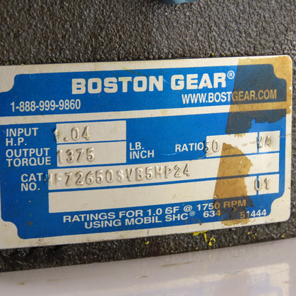 Boston Gear F72650SVB5HP24 700 Series Speed Reducer 50:1 Ratio 56C Input
