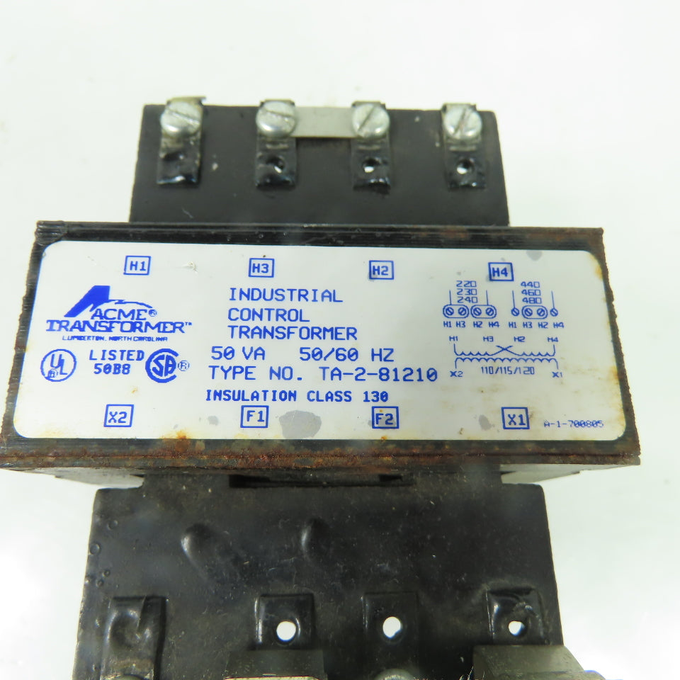 Acme TA-2-81210 Control Transformer 50VA 220-480v Pri 110/120V Sec