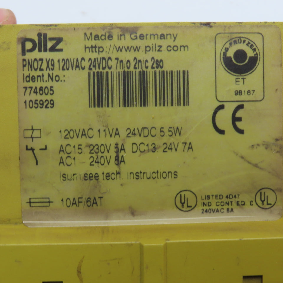 Pilz PNOZ X9 774605 2 Channel Safety Relay 120VAC 24VDC 7n/o 2n/c