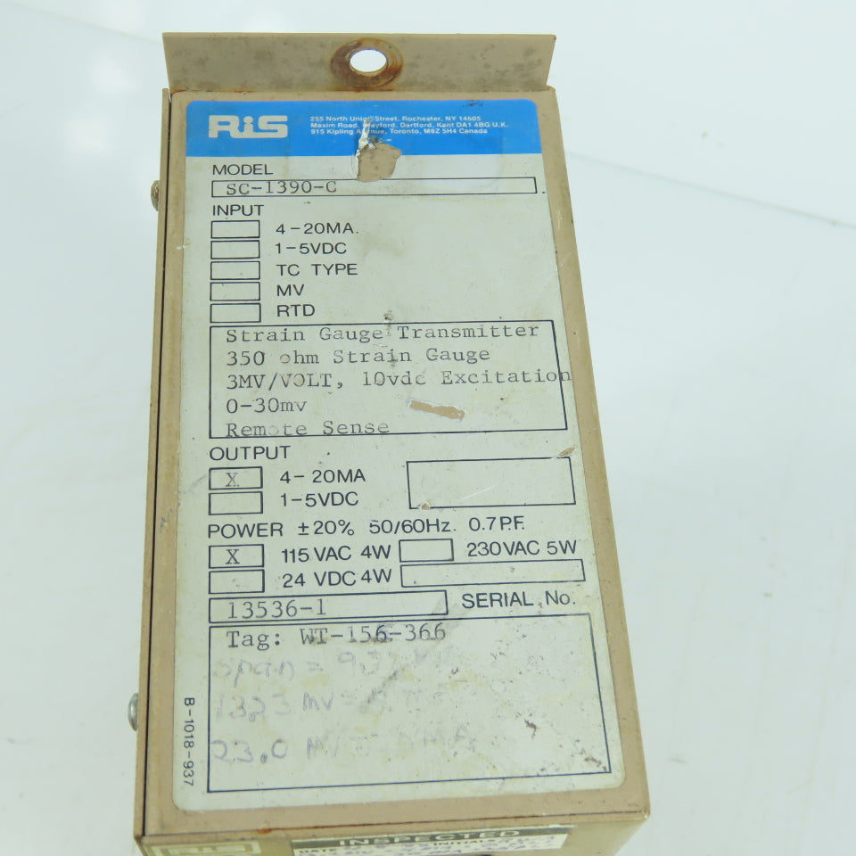 RiS SC-1390-C Strain Gauge Transmitter 4-20mA 115VAC
