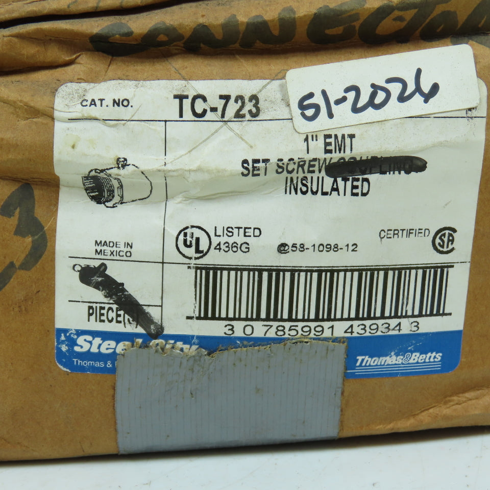 Steel City TC-723 1" EMT Set Screw Coupling Insulated Box Of 25