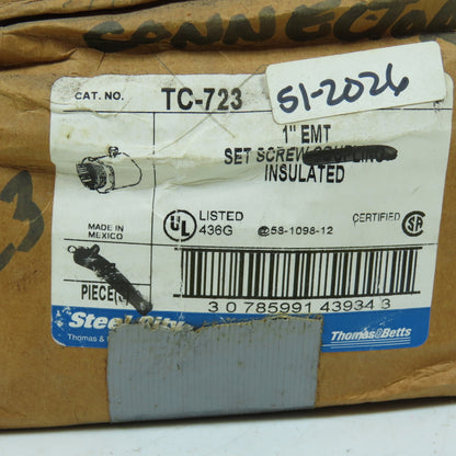 Steel City TC-723 1" EMT Set Screw Coupling Insulated Box Of 25