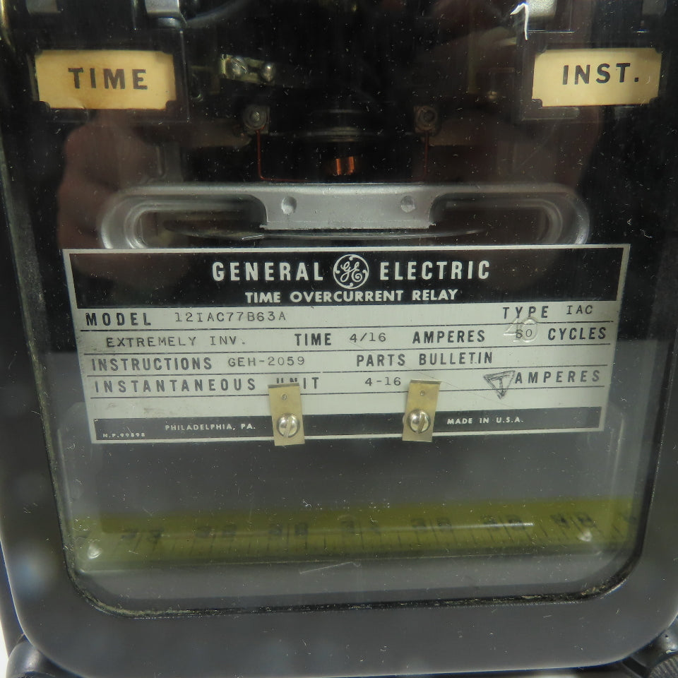 General Electric 12IAC77B63A Type IAC Time Overcurrent Relay 4/16 Amps 60 Cycles
