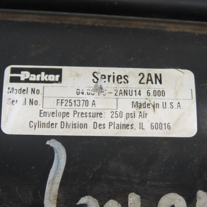 Parker 04.00 BC2ANU14 6.000 4" Bore 6" Stroke Air Cylinder 250PSI