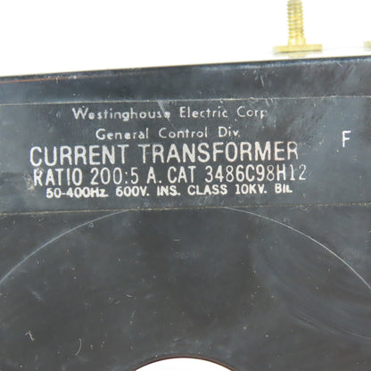 Westinghouse 3486C98H12 Current Transformer 200:5 Ratio 600V 50-400Hz
