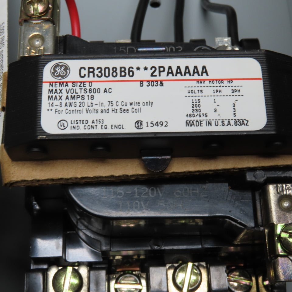 GE CR308B6**2PAAAAA 300 Line Size 0 Combination Starter 600VAC 120V Coil