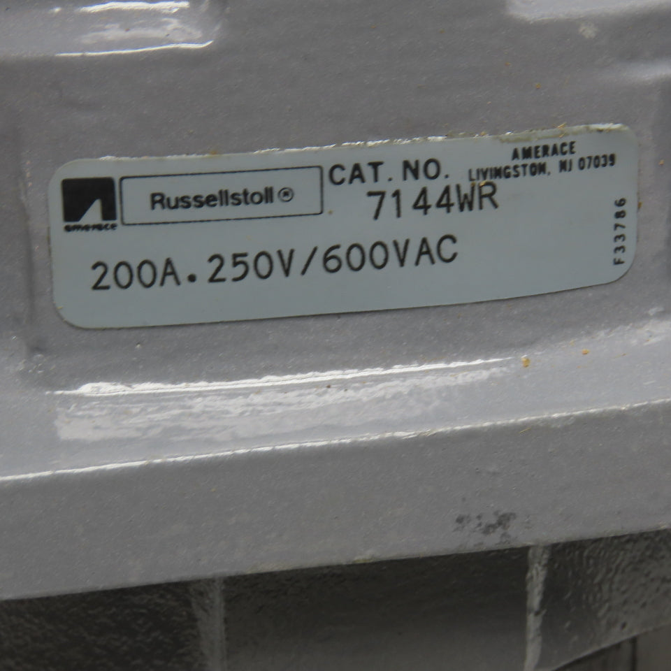 Russellstoll 7144WR 250V/600VAC 200A 4P 4W Reverse Service Receptacle