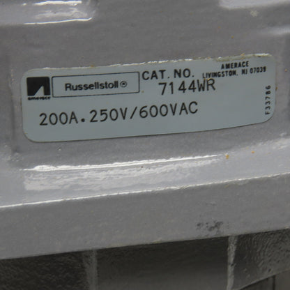 Russellstoll 7144WR 250V/600VAC 200A 4P 4W Reverse Service Receptacle