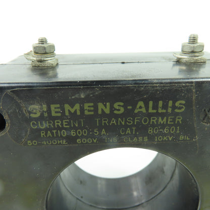 Siemens-Allis 80-601 Current Transformer 600:5A 600V 50-400Hz