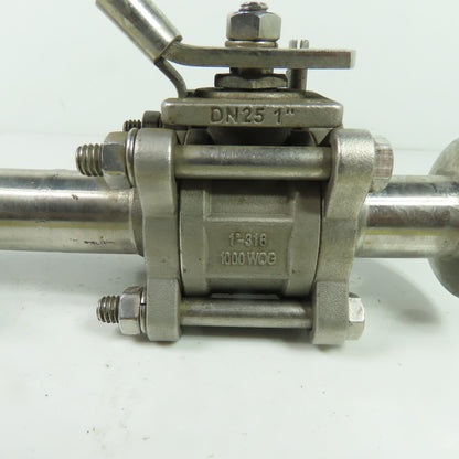 VNE 823525-100 1" 3-Way Sanitary Ball Valve 316L Stainless 1000 WOG