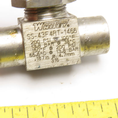 Whitey SS-43F4RT-1465 1/4" NPT Stainless Steel Instrument Ball Valve 200PSI
