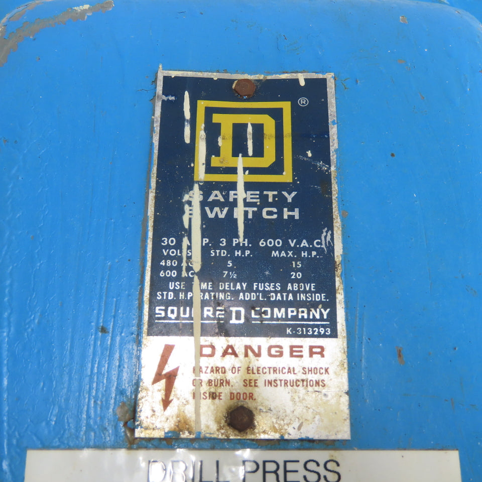 Square D 30A 3-Pole Fusible Safety Disconnect Switch 3Ph 600VAC