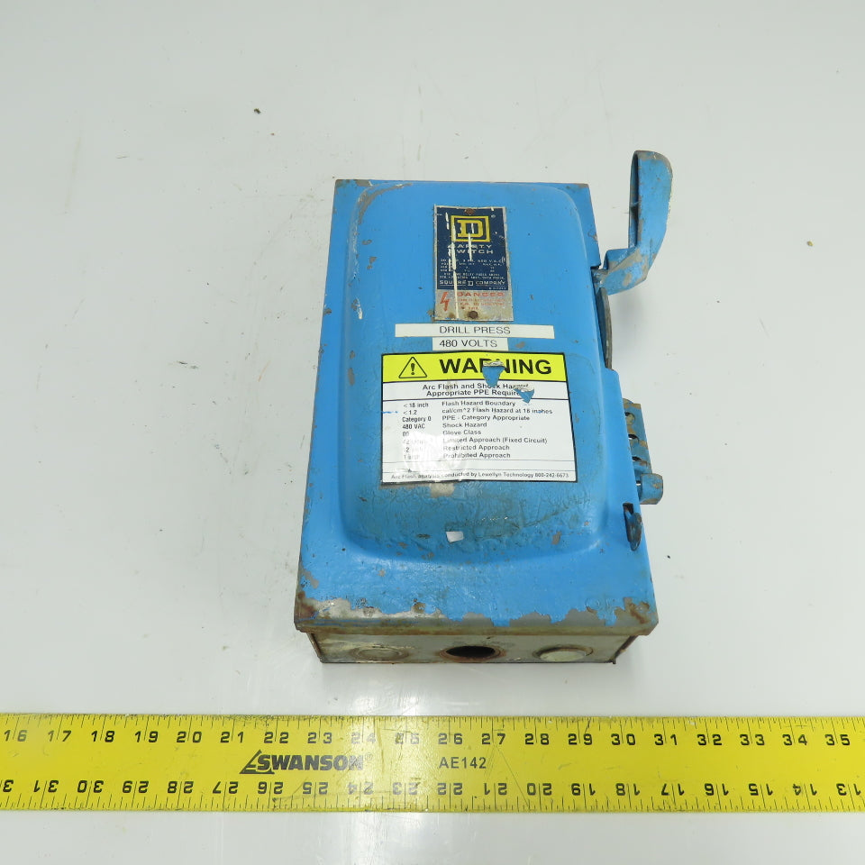 Square D 30A 3-Pole Fusible Safety Disconnect Switch 3Ph 600VAC