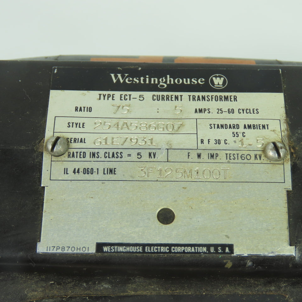 Westinghouse 254A586G07 ECT-5 75:5A Current Transformer 5kV 25-60Hz