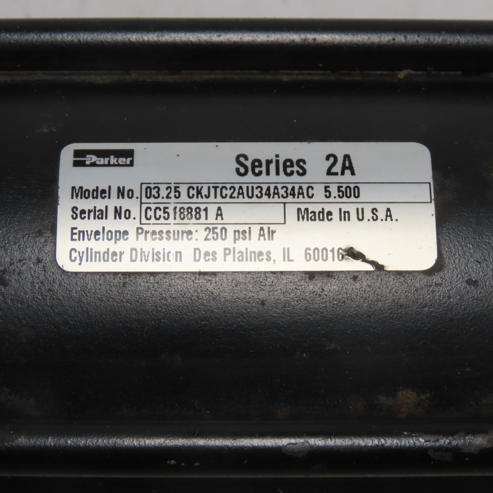Parker 03.25 CKJTC2AU34A34AC 5.500 Air Cylinder 3.25" Bore 5.5" Stroke 250 PSI