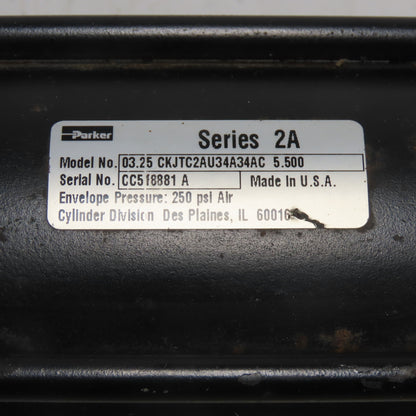 Parker 03.25 CKJTC2AU34A34AC 5.500 Air Cylinder 3.25" Bore 5.5" Stroke 250 PSI