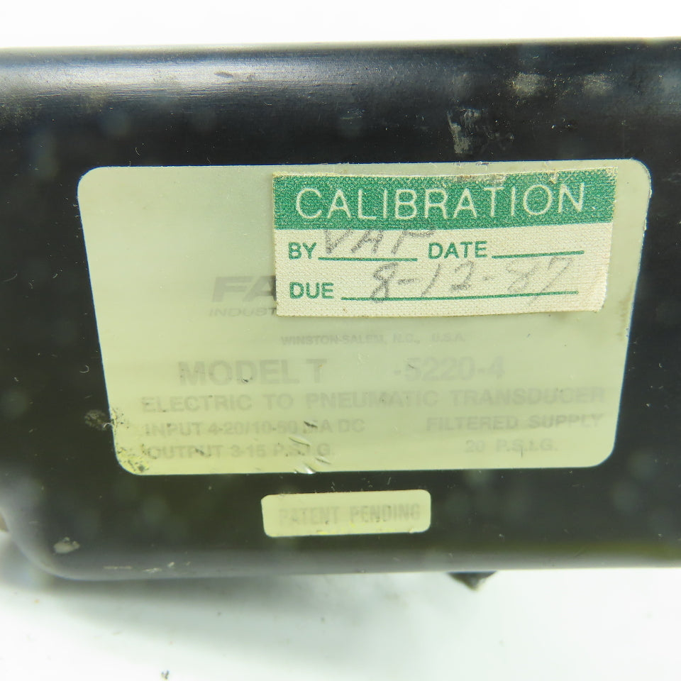 Fairchild T-5220-4 Electric to Pneumatic Transducer 4-20mA 3-15 PSIG