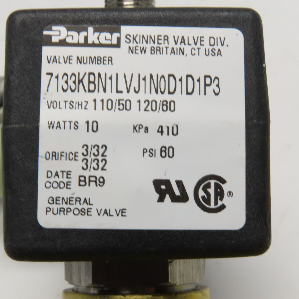 Parker 7133KBN1LVJ1N0D1D1P3 Solenoid Valve 1/4" NPT 120/110V