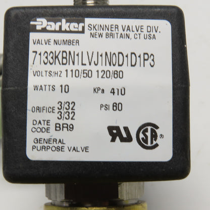 Parker 7133KBN1LVJ1N0D1D1P3 Solenoid Valve 1/4" NPT 120/110V