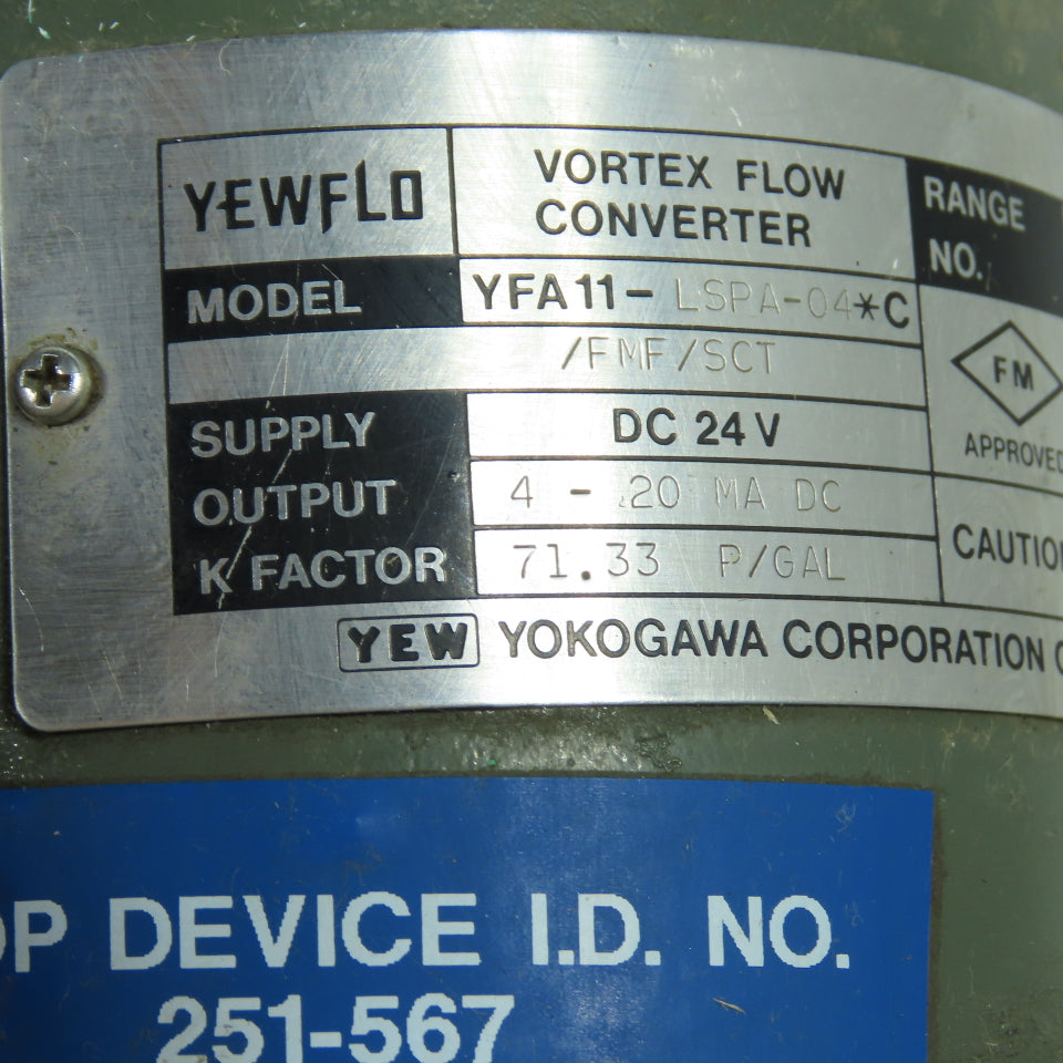 Yokogawa YFA11-LSPA-04*C YEWFLO Vortex Flow Converter 24VDC 4-20mA Output
