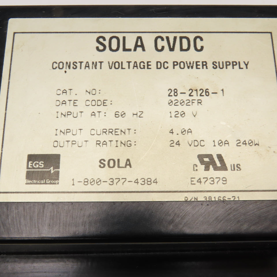 Sola 28-2126-1 Constant Voltage DC Power Supply 120V 24VDC Output
