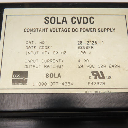 Sola 28-2126-1 Constant Voltage DC Power Supply 120V 24VDC Output