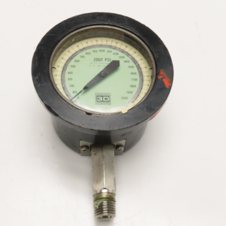 3D Instruments 25542-32B11 0-2000PSI Test Gauge 2-1/2" Face 1/4" NPT Bottom Port