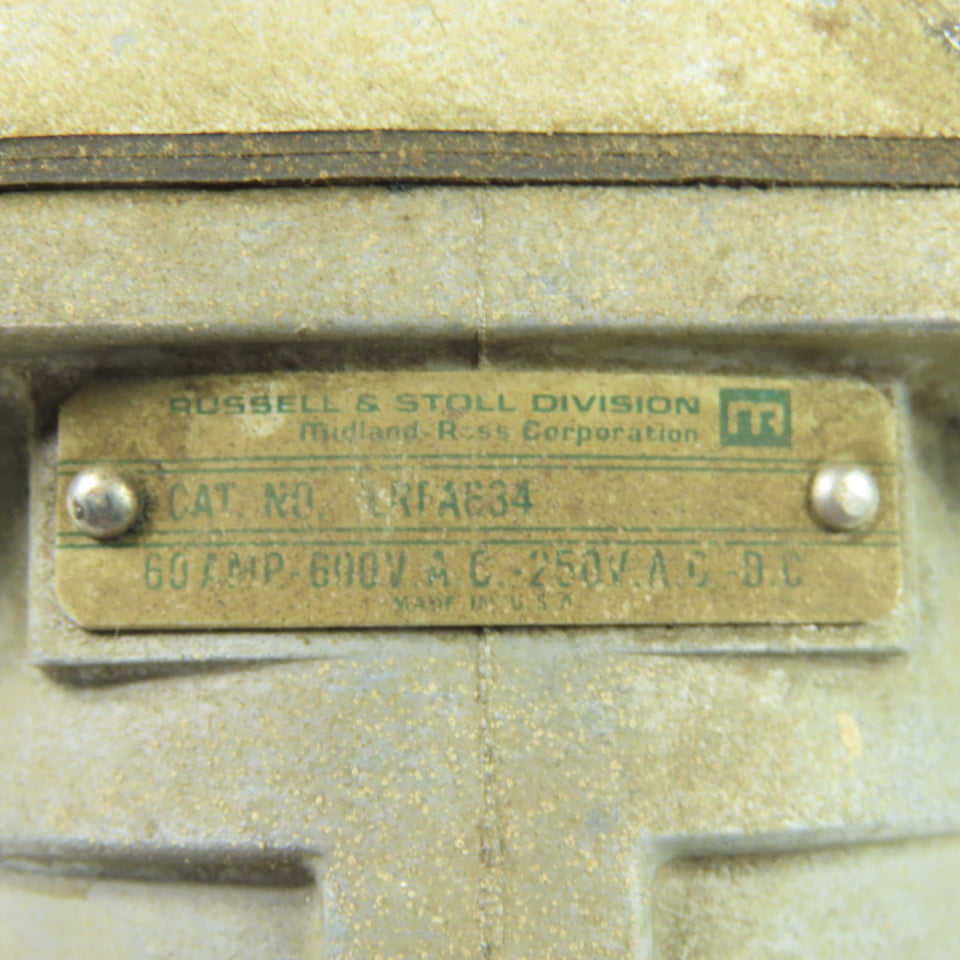 Russell & Stoll LRFA634 60A 600VAC 250VAC/DC Angled Receptacle