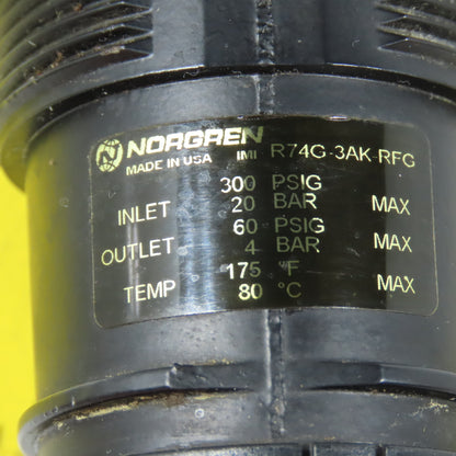 Norgren R74G-3AK-RFG Pressure Regulator 300 PSI Inlet 60 PSI Outlet
