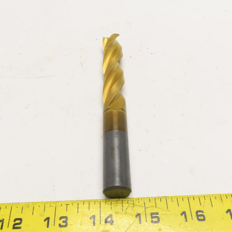 21/32" Dia. TiN Coated Carbide 3 Flute Twist Drill 5-3/4" OAL Resharp