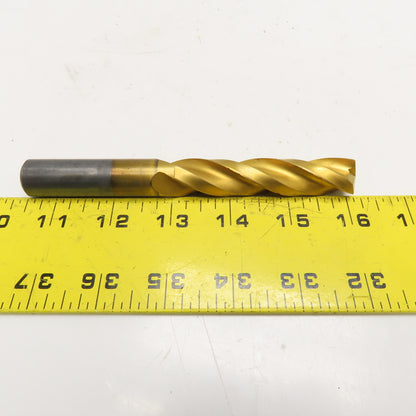 21/32" Dia. TiN Coated Carbide 3 Flute Twist Drill 5-3/4" OAL Resharp