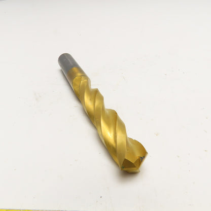 21/32" Dia. TiN Coated Carbide 3 Flute Twist Drill 5-3/4" OAL Resharp