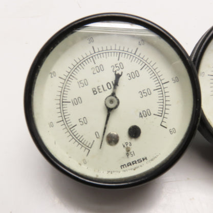 Marsh Beloit 0-60PSI 0-400kPa 1/8" NPT Back Ported Pressure Gauge Lot Of 2