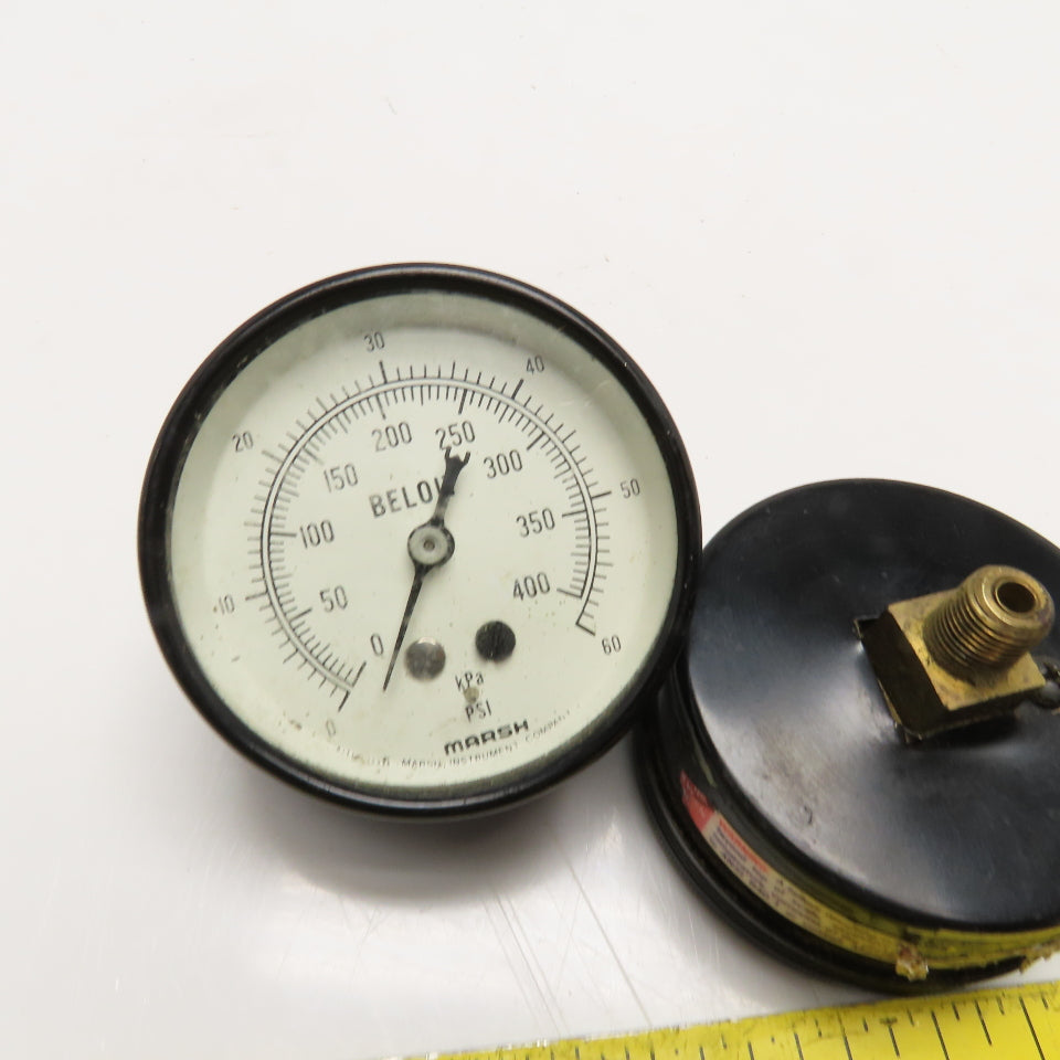 Marsh Beloit 0-60PSI 0-400kPa 1/8" NPT Back Ported Pressure Gauge Lot Of 2