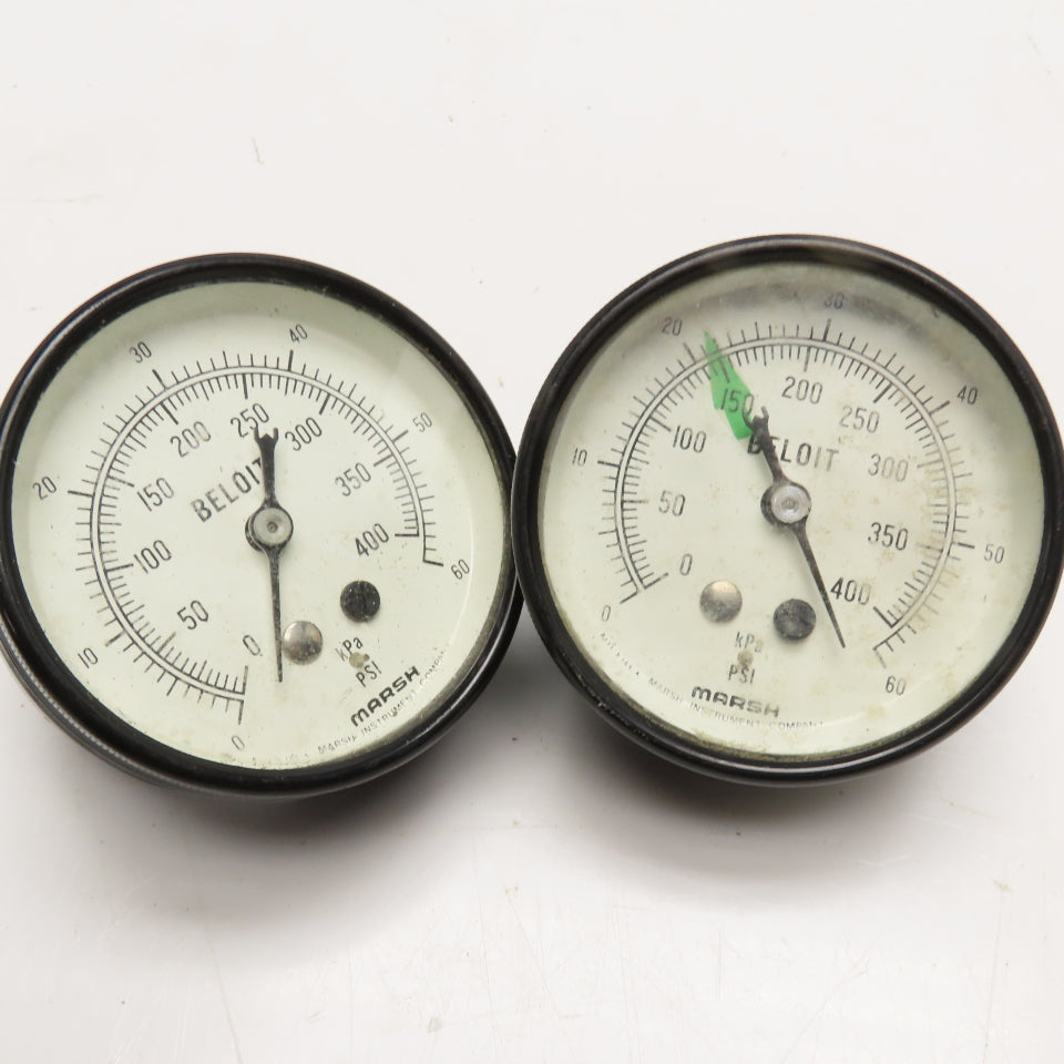 Marsh Beloit 0-60PSI 0-400kPa 1/8" NPT Back Ported Pressure Gauge Lot Of 2