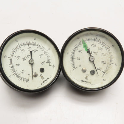 Marsh Beloit 0-60PSI 0-400kPa 1/8" NPT Back Ported Pressure Gauge Lot Of 2