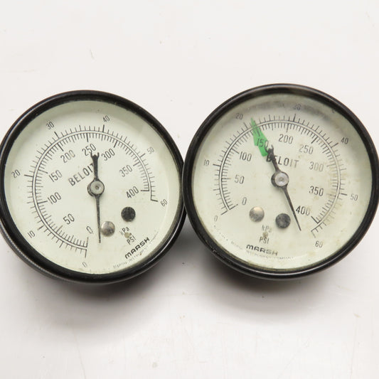 Marsh Beloit 0-60PSI 0-400kPa 1/8" NPT Back Ported Pressure Gauge Lot Of 2
