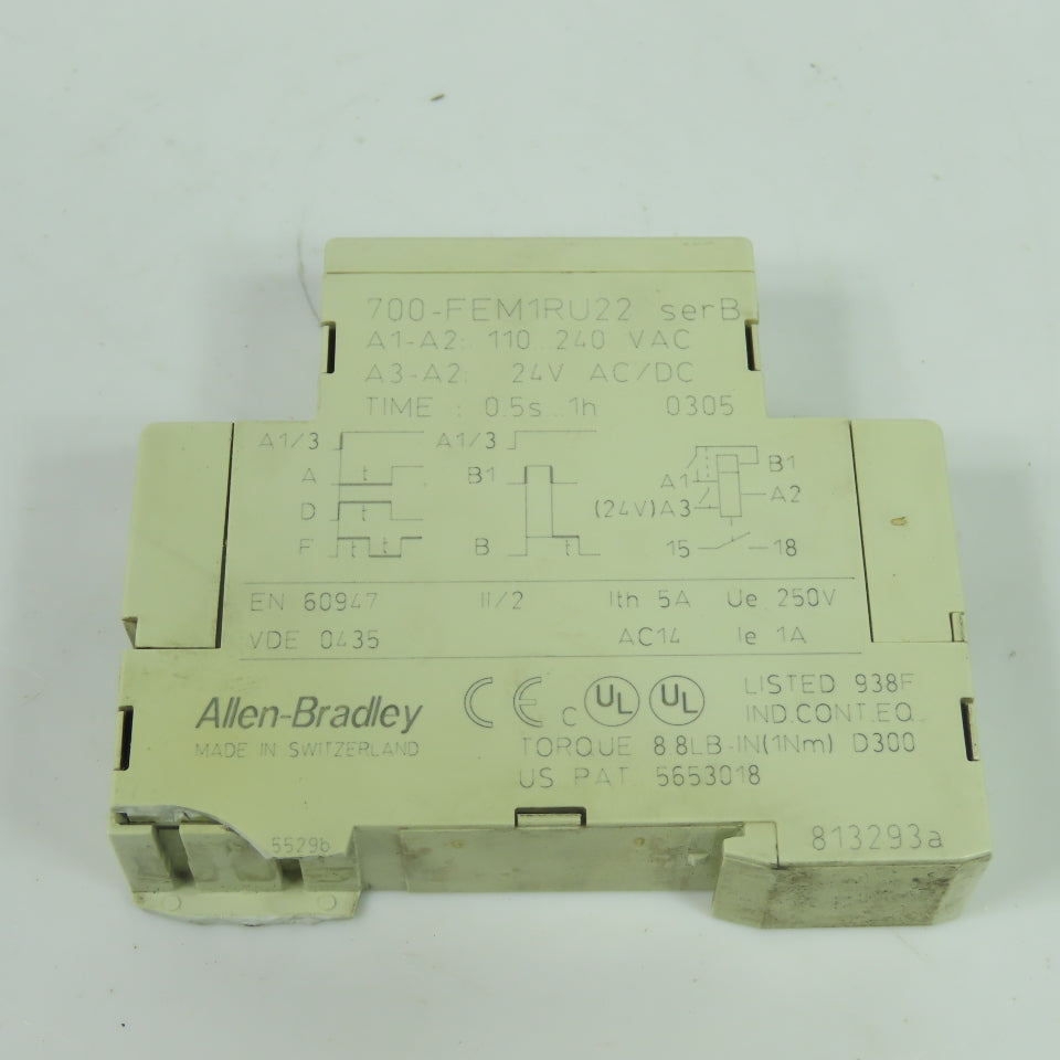 Allen-Bradley 700-FEM1RU22 Electronic Timing Relay 110-240VAC 24VDC 0.5s-1h SerB