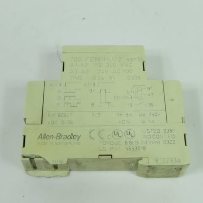 Allen-Bradley 700-FEM1RU22 Electronic Timing Relay 110-240VAC 24VDC 0.5s-1h SerB