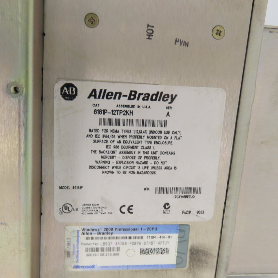 Allen-Bradley 6181P-12TP2KH VersaView 1200P Industrial Computer Windows 2000