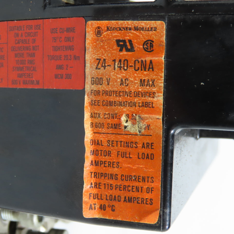 Klockner-Moeller DIL 4-22-NA 100HP Magnetic Contactor W/Z4-140-CAN Overload 600V