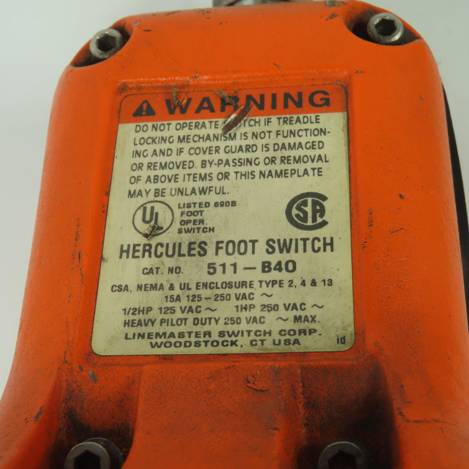 Linemaster Switch Corp 511-B40 Hercules Foot Switch 15A 125-250VAC 1HP
