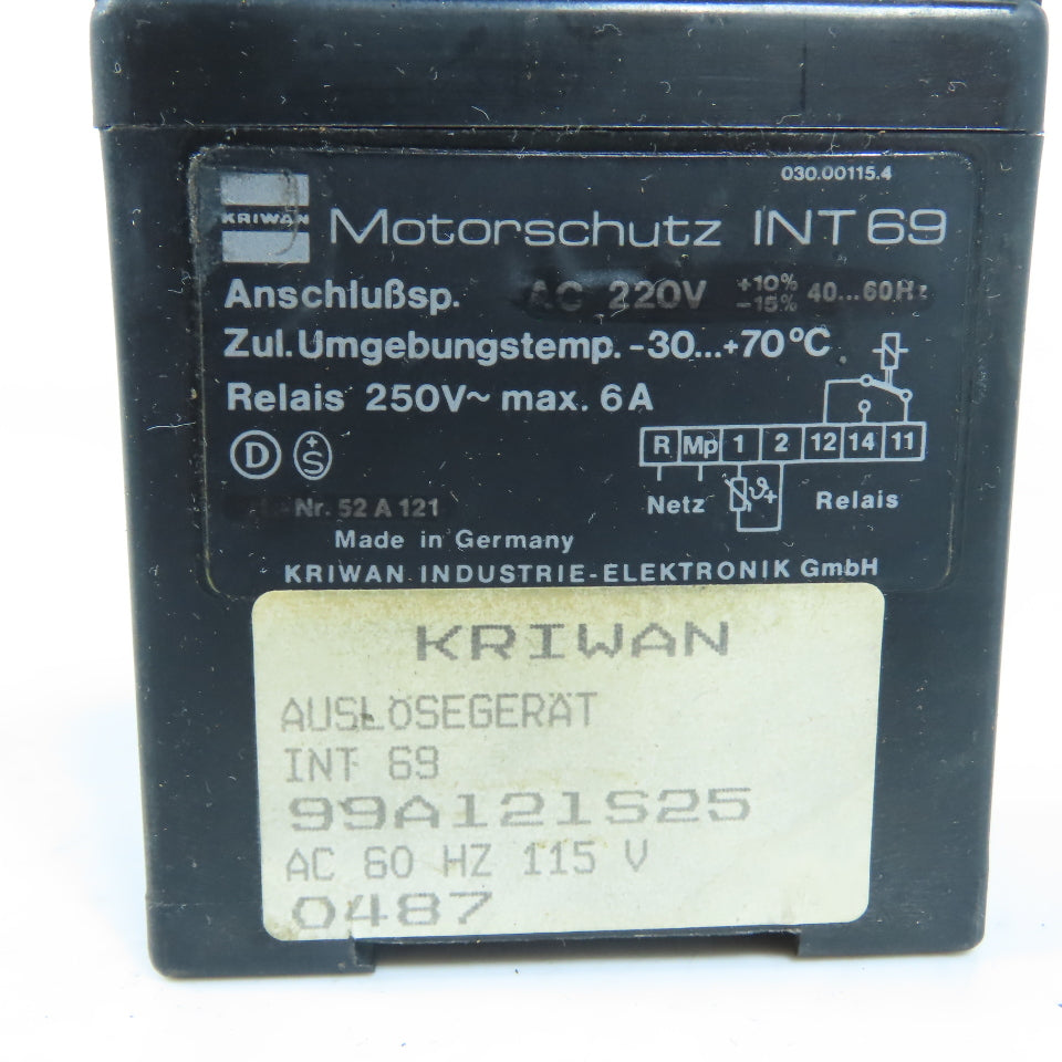 Kriwan 99A121S25 INT69 030.00115.4 Motor Protection Unit 115V 60Hz