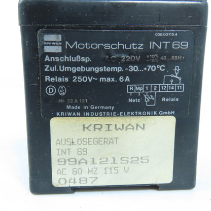 Kriwan 99A121S25 INT69 030.00115.4 Motor Protection Unit 115V 60Hz