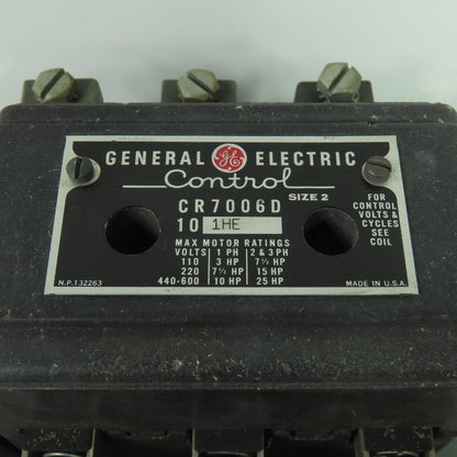 General Electric 1HE CR7006D Size 2 Magnetic Motor Starter 600V 3Ph 25HP