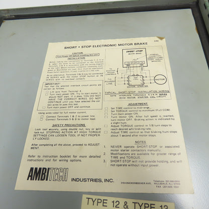 Ambitech SS-4A-60 Short-Stop Electronic Motor Brake Control Box 460V 60HP 3Ph
