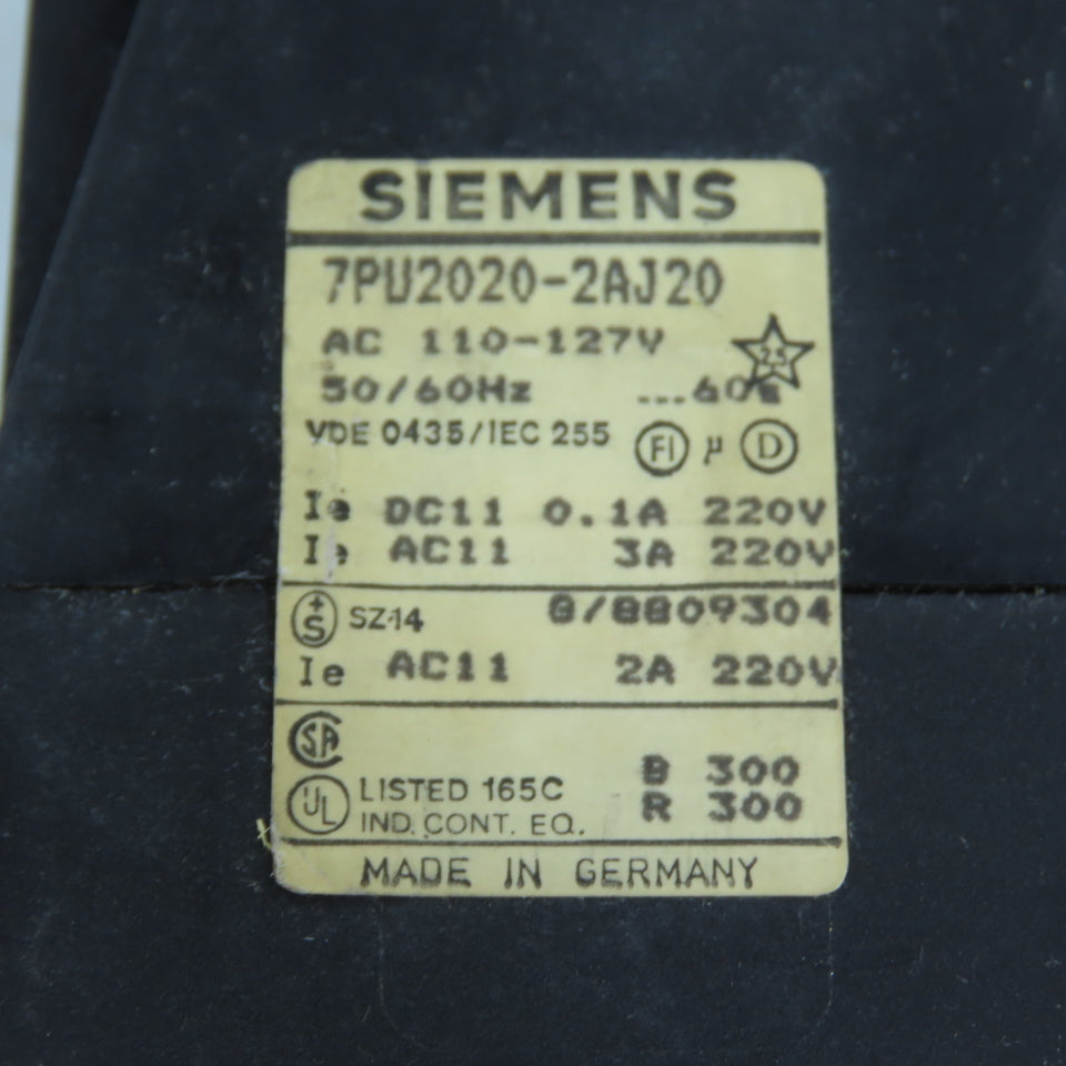 Siemens 7PU2020-2AJ20 On-Delay Timing Relay 110-127VAC 6-60s